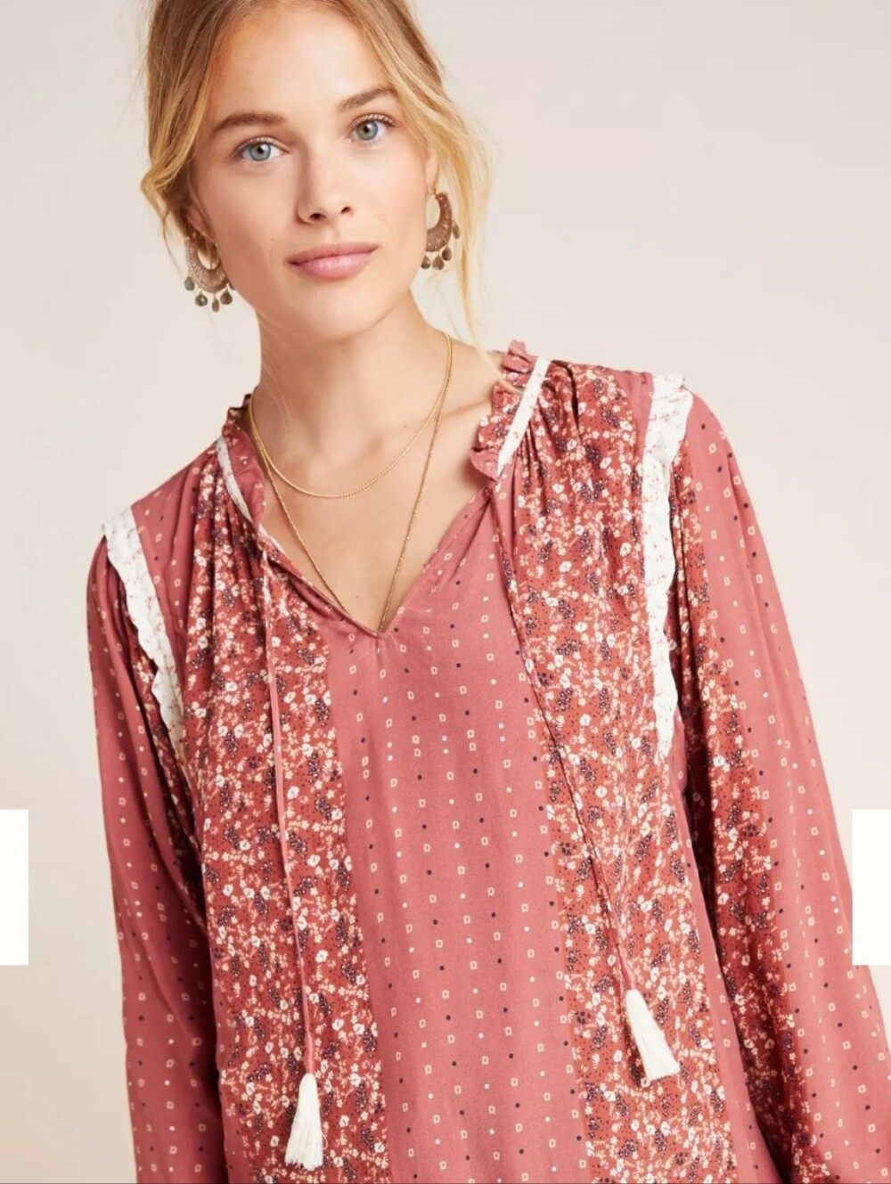 Anthropolgie Women's Ditsy Floral V-Neck Peasant Top Oversized Prairie Country M